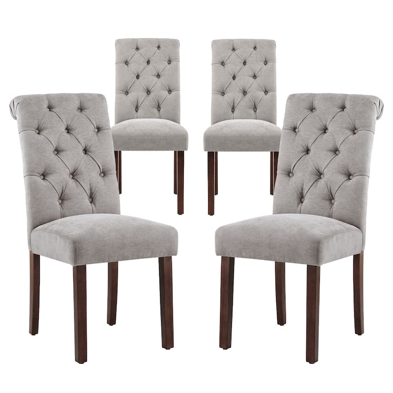 Tufted Parsons Dining Chairs - Velvet-Like Upholstery & Padded Seats for Kitchen & Dining Room - Set of 4 - Light Grey