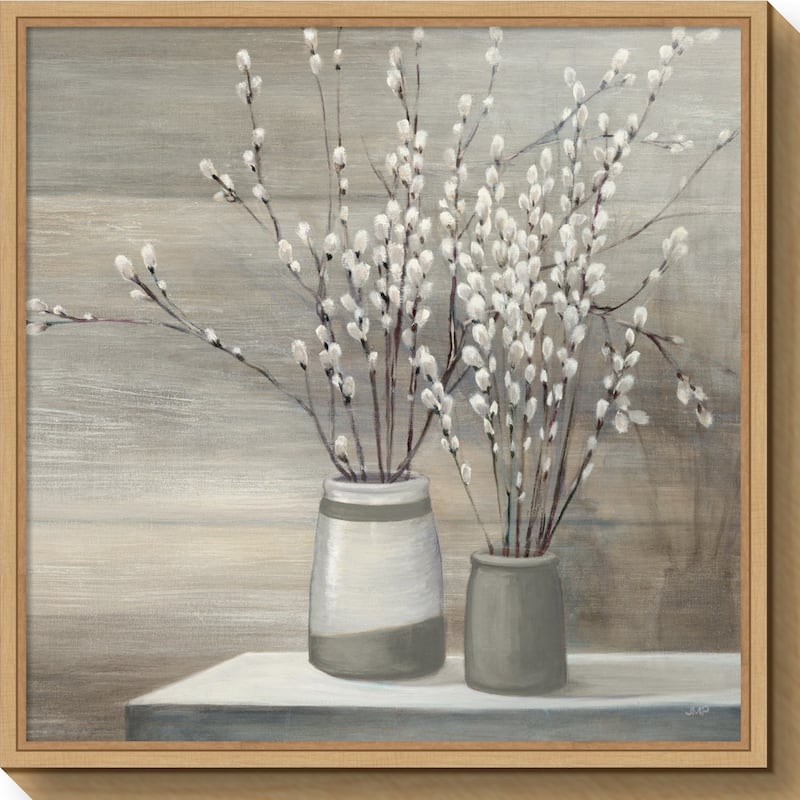 Canvas Art Framed 'Willow Still Life Gray Pots' by Julia Purinton - Black - 22 x 22 - Maple