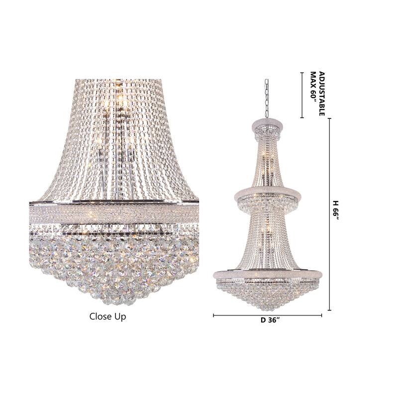 32-Light Chrome Chandelier With Clear Crystal Accents