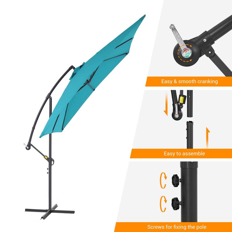 BONOSUKI 8.2x8.2ft Offset Patio Umbrella Hanging Umbrella w/Steel Ribs