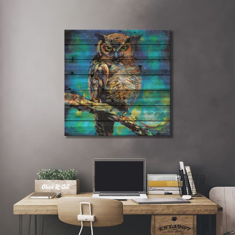 Great Horned Owl Print On Wood by Sue Gardner - Multi-Color