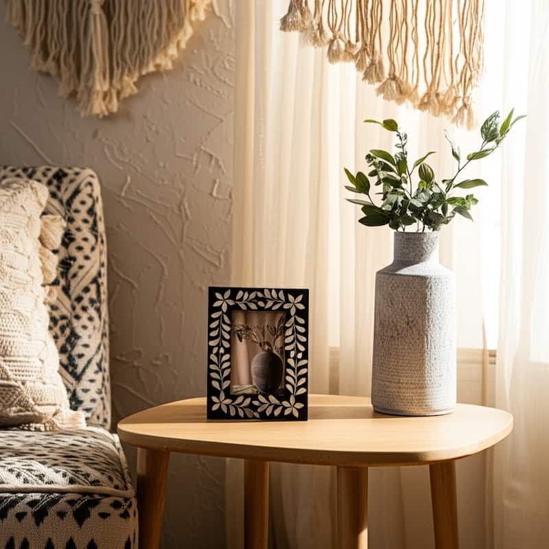 Sagebrook Home Mother Of Pearl Inlay Vine Photo Frame, Black, Rectangle