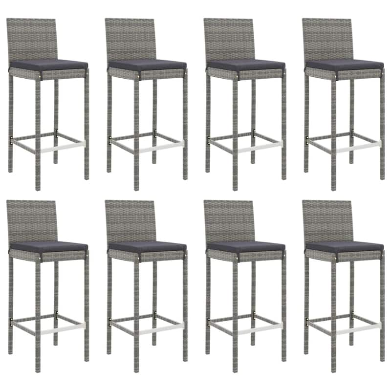 vidaXL 5 Piece Patio Bar Set with Cushions Black Poly Rattan - 15.7" x 17.3" x 42.5"