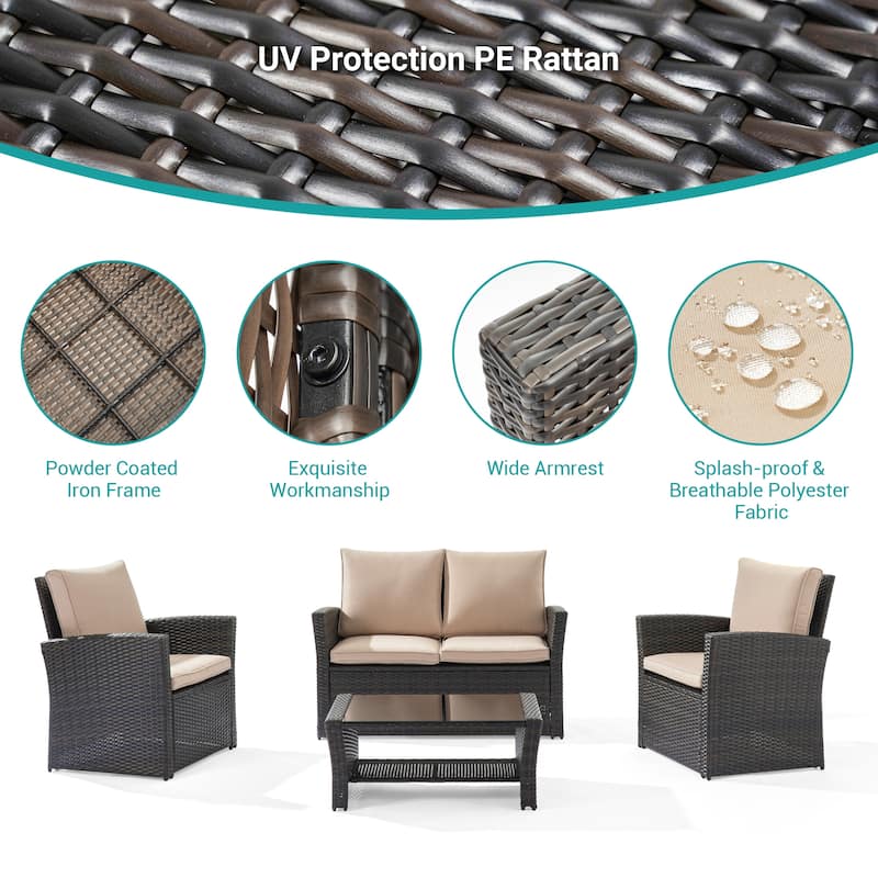 BONOSUKI Outdoor Furniture 4-Piece Set,Patio PE Wicker Rattan Sofa Set