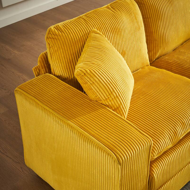 Modern U Shaped 6-seat Sectional Corduroy Sofa Couch with one Ottoman and three toss pillows ,Modular Sofa for Living Room