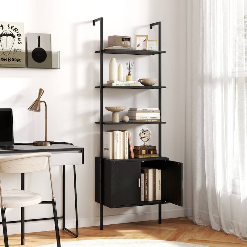 Engineered Wood Ladder Bookshelf with Cabinet Storage - 24" x 14" x 72.5"
