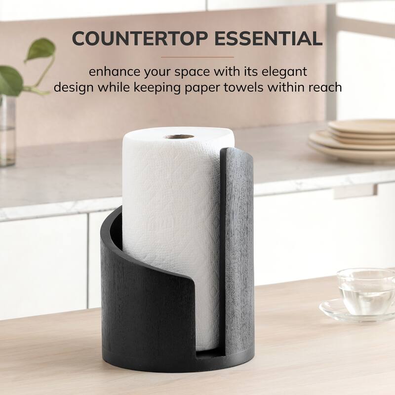 Jani Paper Towel Holder Countertop with Mango Wood Round Base and Iron Holder