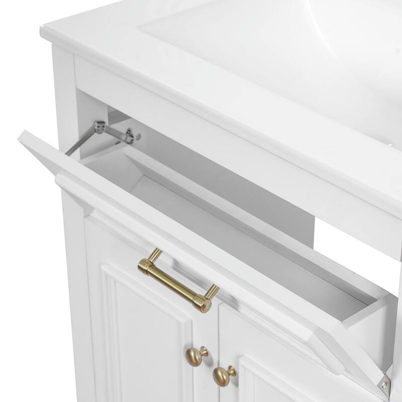 24" Bathroom Vanity with Integrated Ceramic Sink, Cabinet with 2 Doors and 1 Tip-Out Drawer, Single Sink Vanity