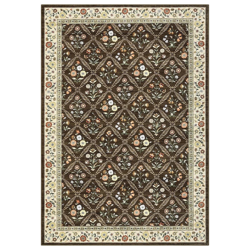 Floral Area Rugs for Living Room Bedroom Soft Farmhouse Washable Rug Non-Slip Low Pile Accent Carpet