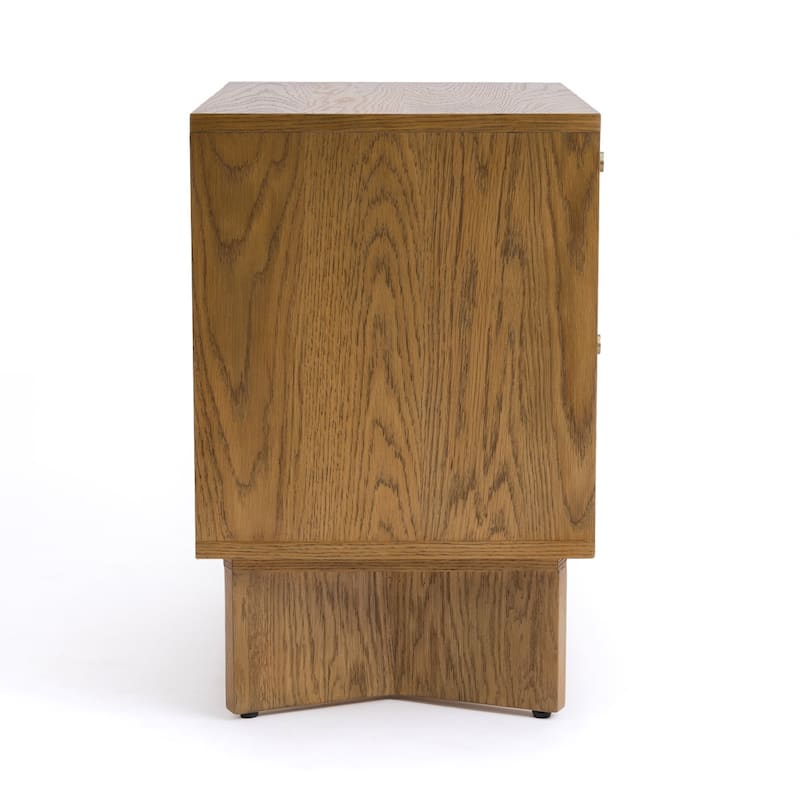 Studio London Zahra Japandi Nightstand Oak Bedside Table with Brass Handles