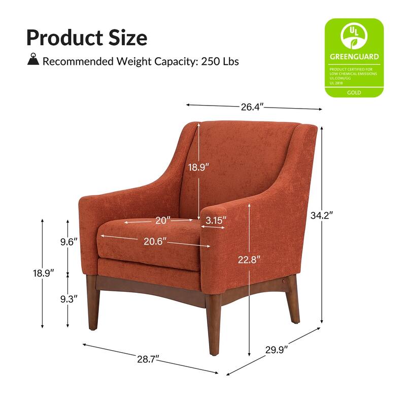 Francis Mid-century Modern Upholstered Armchair with Sloped Arms and Solid Wood Legs by HULALA HOME