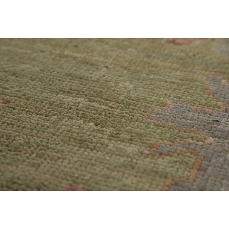 Hand Knotted Oriental 100% Wool Carpet Transitional All-Over Green Oushak Area Rug - 12' 5'' X 9' 3''