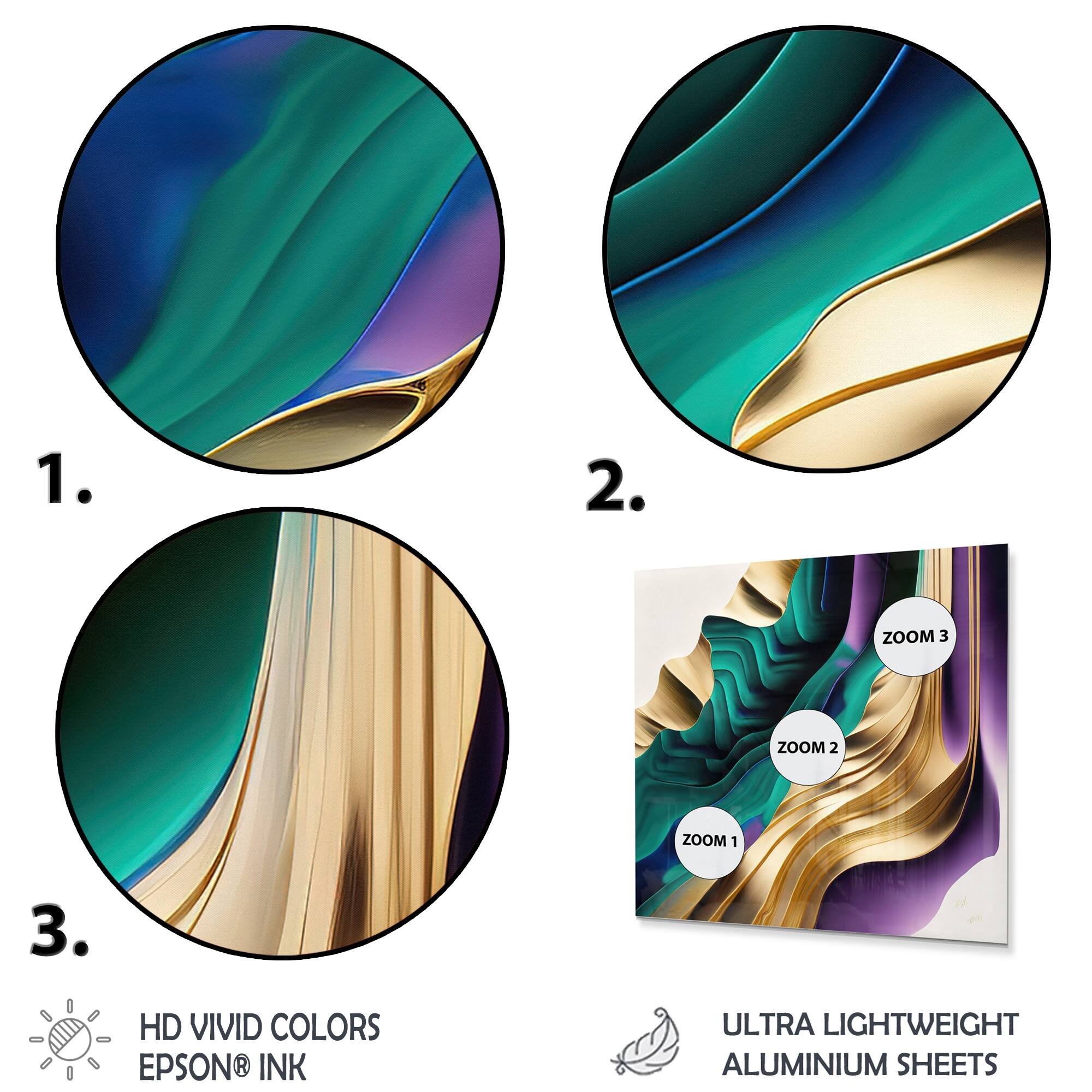 Designart 'Purple, Green And Gold Bold Strokes III' Abstract Metal Wall ...