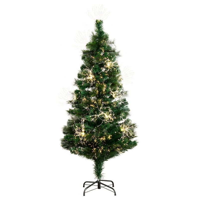 5' Pre-Lit Fiber Optic Artificial Christmas Tree, Warm White LED Lights - 5 Foot