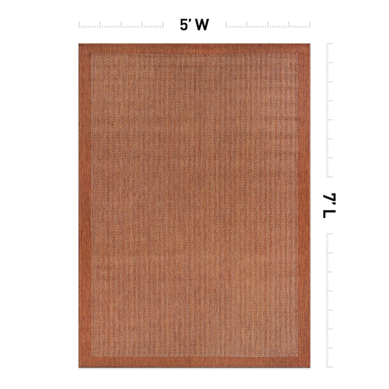 World Rug Gallery Contemporary Bordered Weather Resistant Reversible Indoor/Outdoor Area Rug