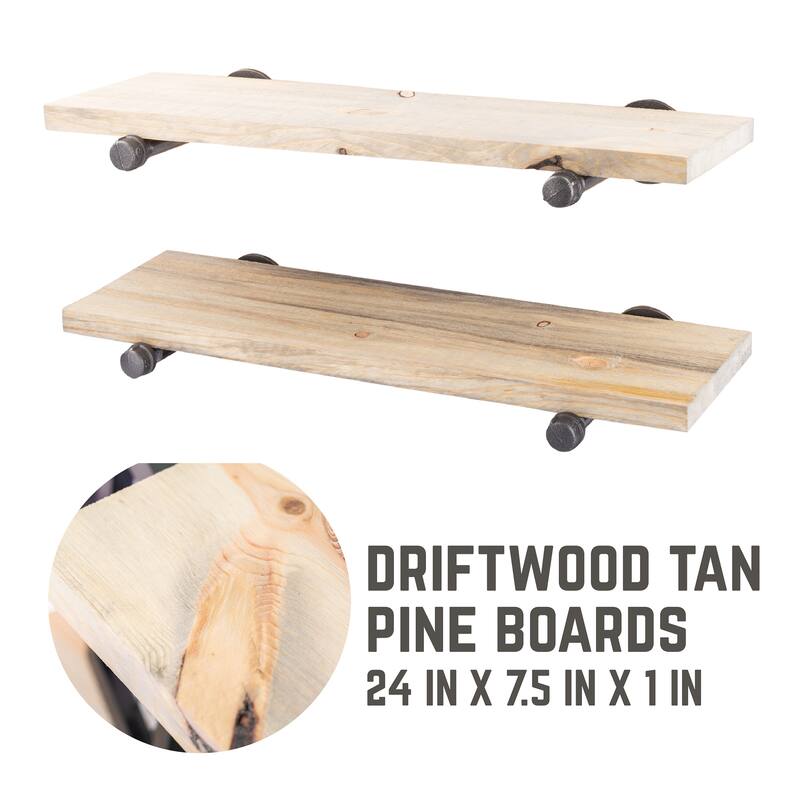 Restore Wood 24 in. Wall Shelf Straight Steel Pipe Brackets, Set of 2
