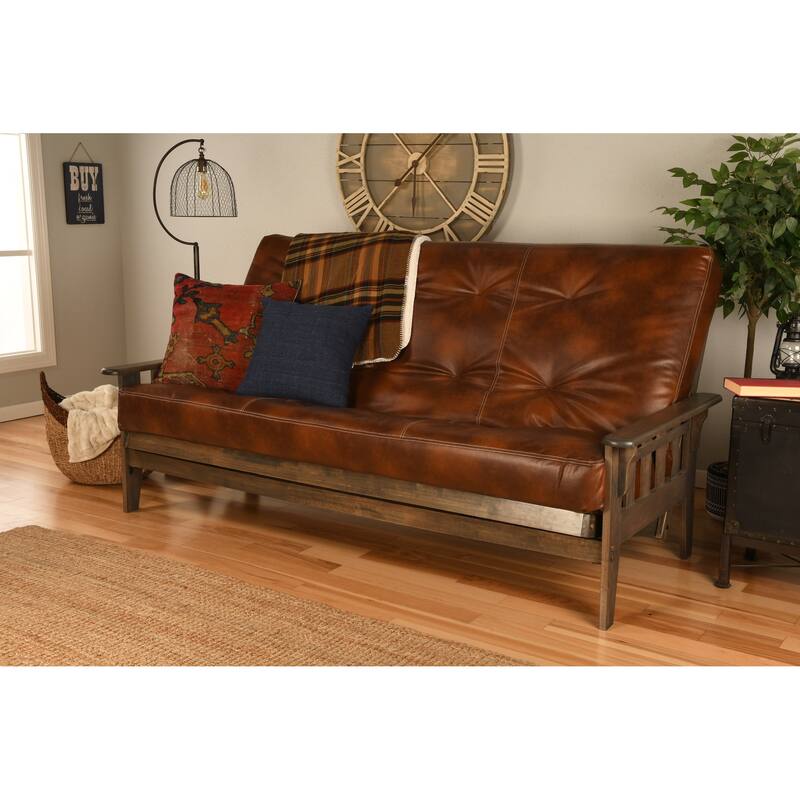 Somette Tucson Queen-size Futon Set in Rustic Walnut Finish with Innerspring Mattress - Oregon Trail Saddle