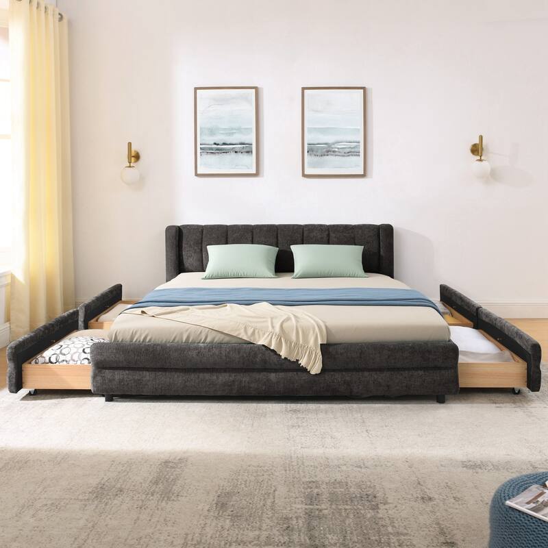 Queen Size Upholstered Bed Frame with Thick Fabric