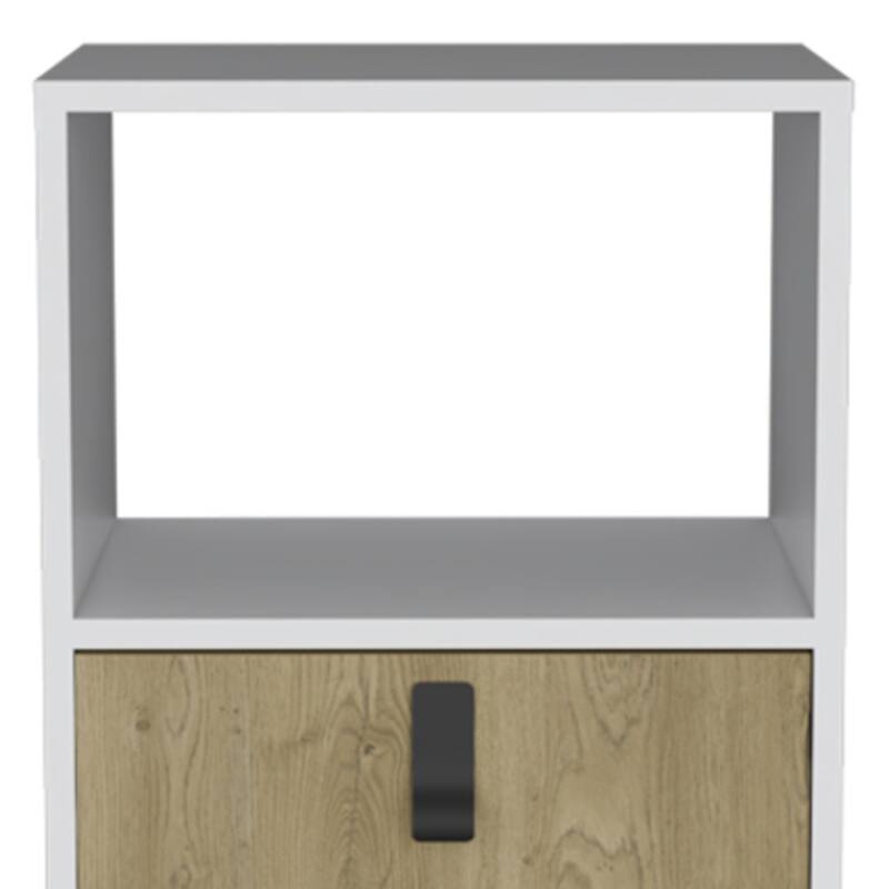 22" White and Beige Wood Nightstand with Drawer and Shelf Modern Accent Table for Bedroom or Hallway