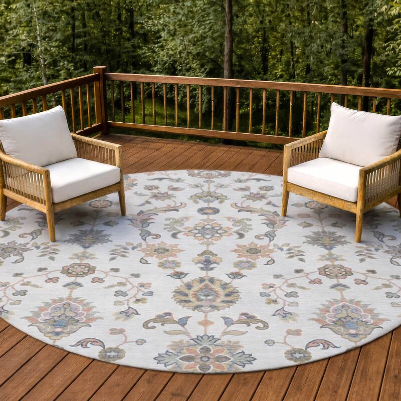 Machine Washable Indoor/ Outdoor Traditional Basalt Chantille Rug - Ivory - 8' x 8'