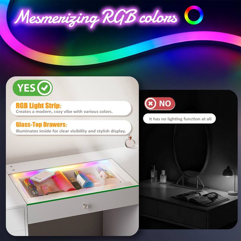 51.2" LED Makeup Vanity Desk with RGB Light Strip