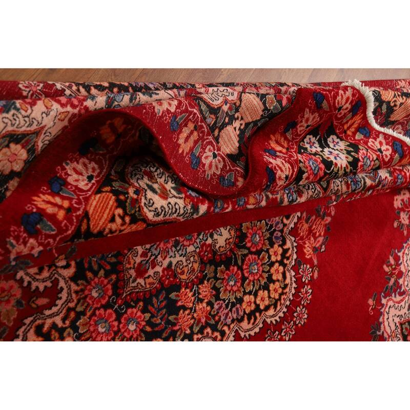 Red Medallion Kerman Persian Vintage Area Rug Handmade Wool Carpet - 9'2"x 12'8"
