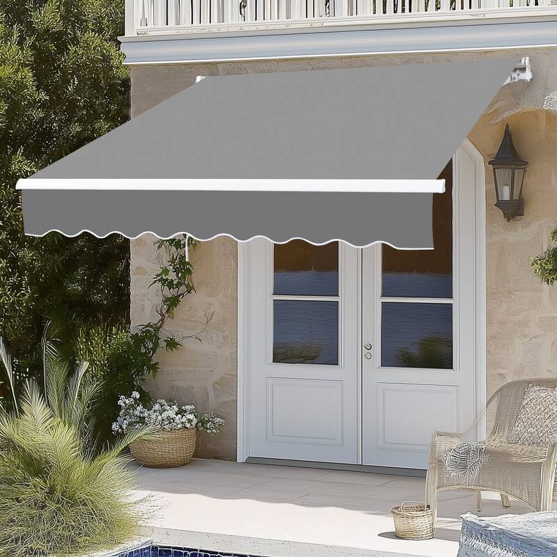 Retractable Outdoor Awning with Adjustable Slope Polyester Canopy Aluminum and Steel Frame Weather Resistant