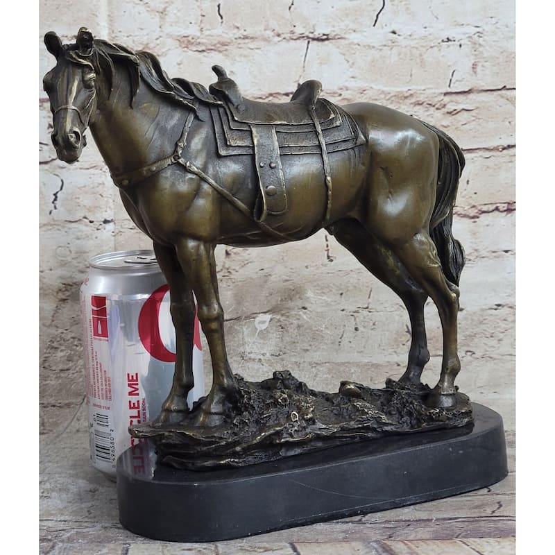 Large Original Loving Horse With His Saddle Western Art Cowboy Bronze Sculpture
