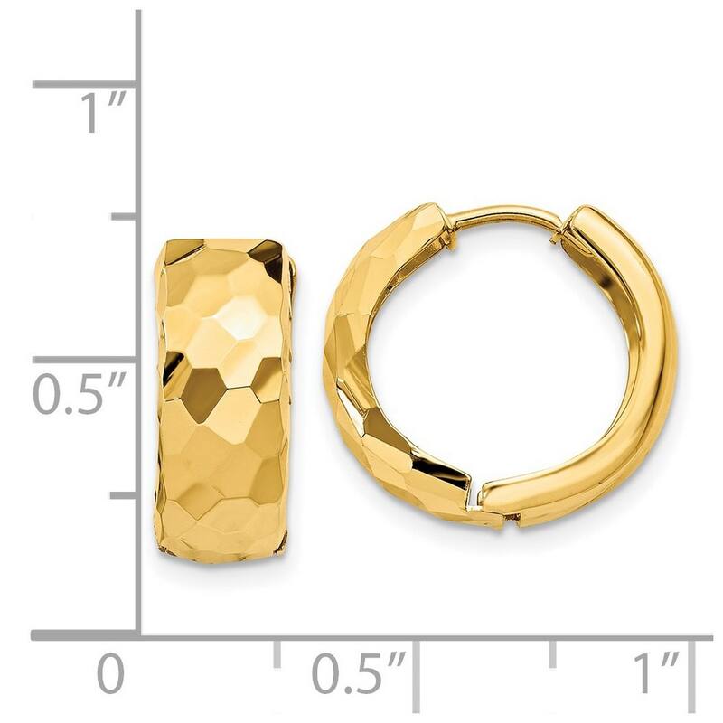 Curata 14k Yellow Gold Elegant Faceted Hinged Huggies Hoop Earrings (6mm x 12mm)