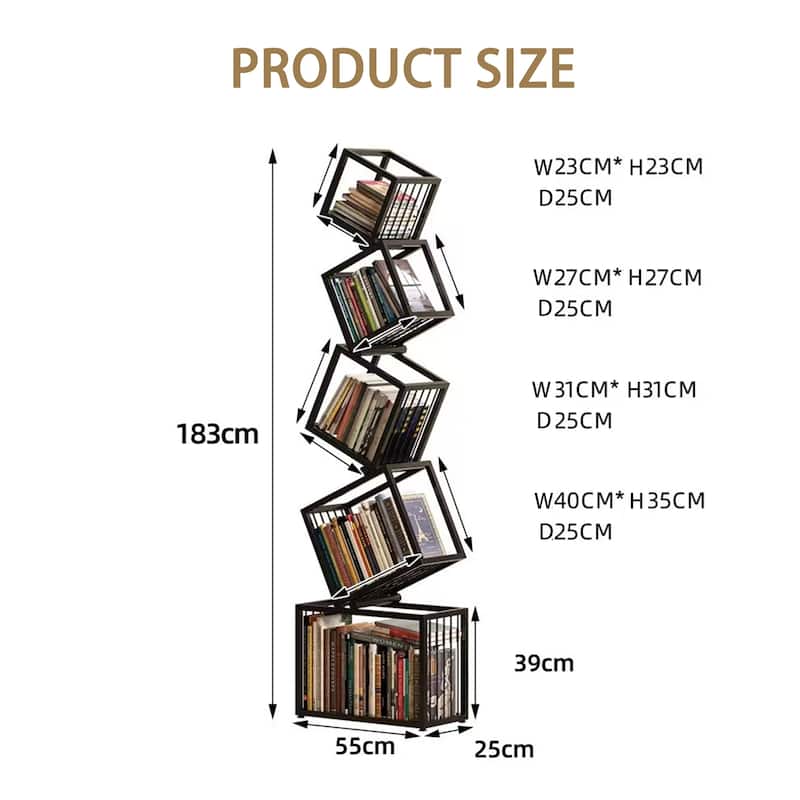 Modern Corner Bookshelf, Asymmetric Iron Display Stand