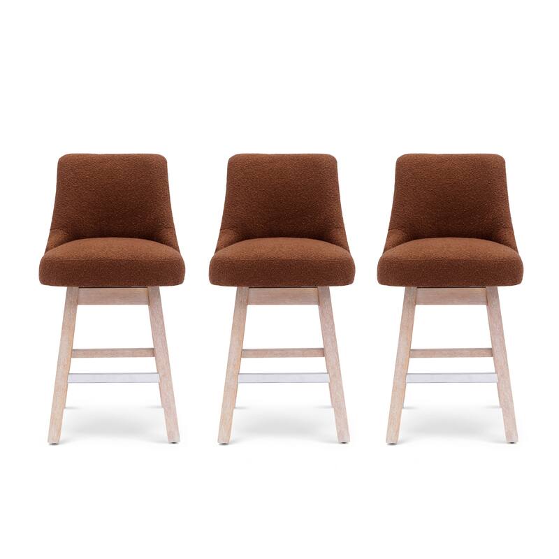 Boucle Polyester Upholstered Swivel Counter Stool - Foot Glides (Set of 3)