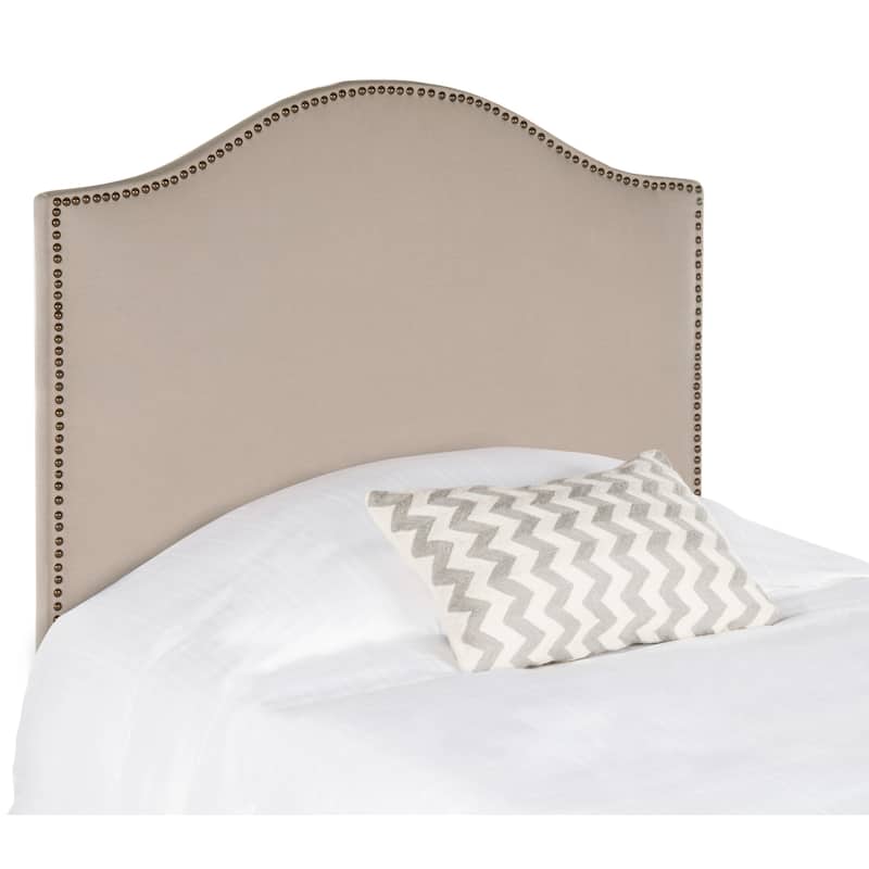 SAFAVIEH Terza Taupe Camelback Upholstered Headboard - Silver Nailhead (Twin)