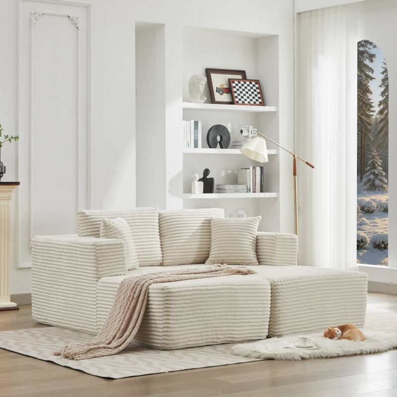 106" Modern Corduroy Sectional Sofa with Right/Left Chaise No Assembly Required - Beige - Symmetrical