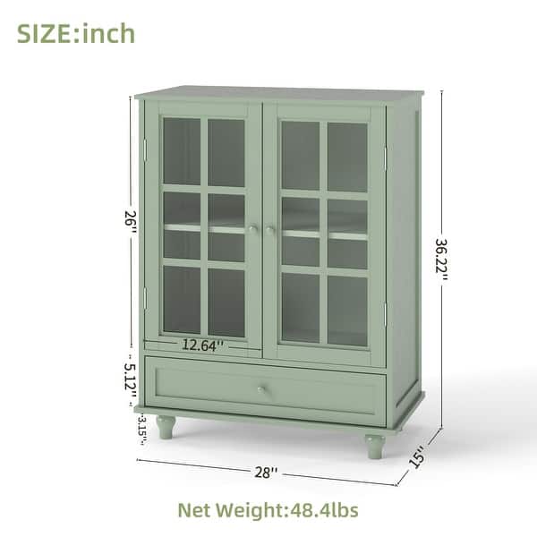 Anmytek Mint Green Vintage Glass Door Cabinet Kitchen Buffet Sideboard Living Room Display Storage