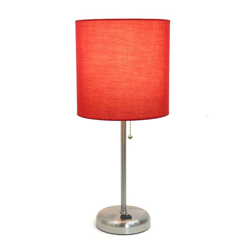 19.5 in. Brushed Steel Finish Table Lamp with Red Shade, Sturdy Table Lamp for Living Rooms and Bedrooms