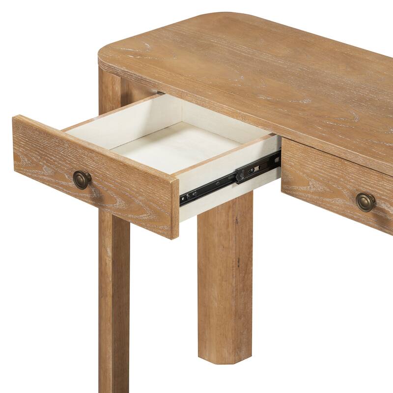 Console Table with Curved Corners for Safety, Entryway Table with 3 Concealed Drawers, Sturdy Sofa Table with Thick Legs