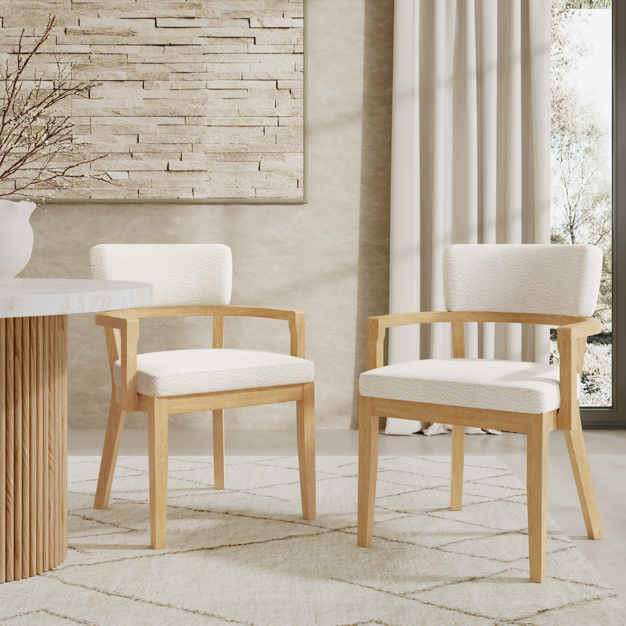 Christopher Knight Home - Set of 2 Mid-Century Modern Boucle Upholstered Dining Chair Set with Wood Frame