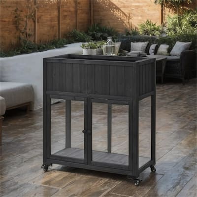 35.4" Wood Garden Greenhouse with Wheels,2 Doors and Liner