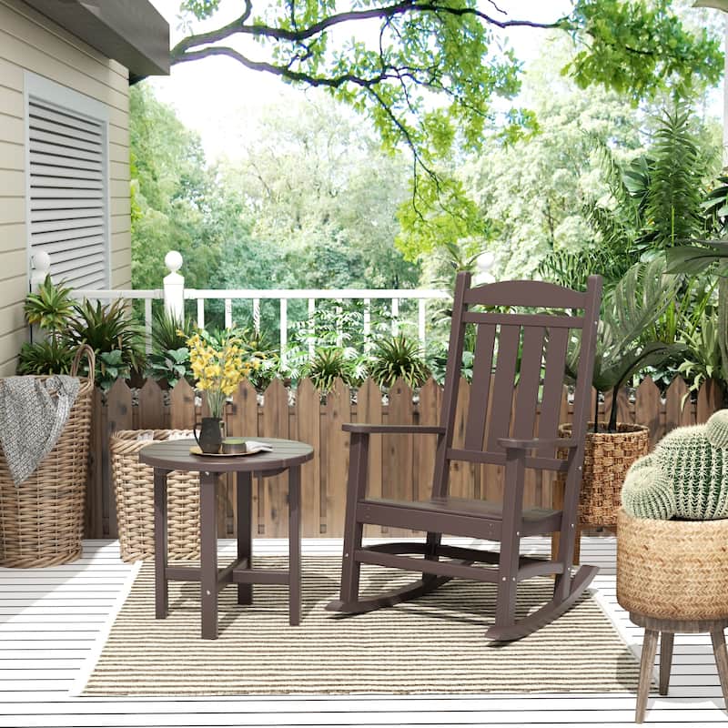 Laguna Hdpe All Weather Outdoor Patio Rocking Chair With Side Table (2-Piece Set) - Dark Brown