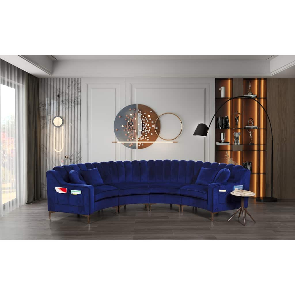 Velvet Curved Sofas & Couches 4 Seats Round shape for Living room - 142"