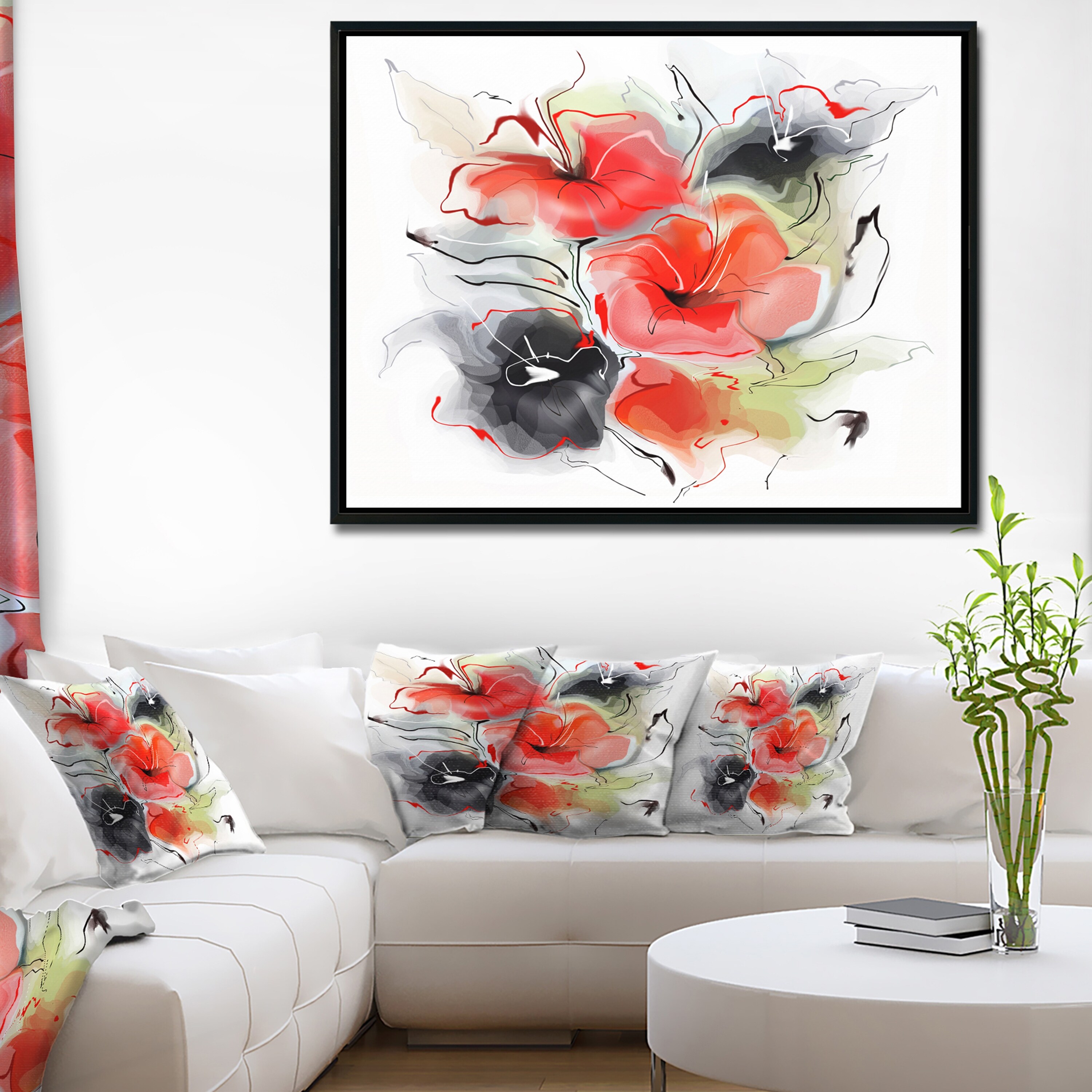Shop Designart Red Black Abstract Floral Design Extra Large