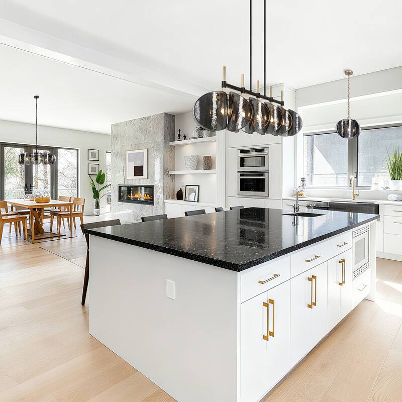 Modern 5-Light Linear Textured Gray Glass Chandelier for Kitchen Island Dining Room - L 52.1" x W 9.8" x H 11"