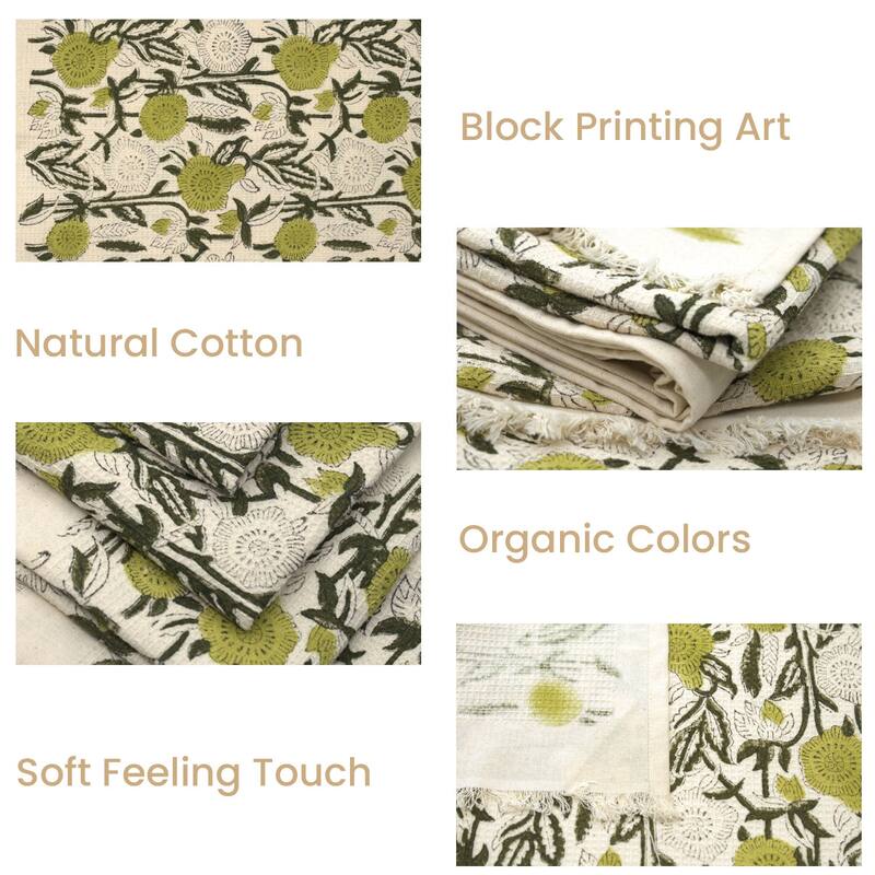 Fabdivine Honeycomb or Waffle Weave Hand Block Floral Print Hand Towel, Kitchen Gift Use