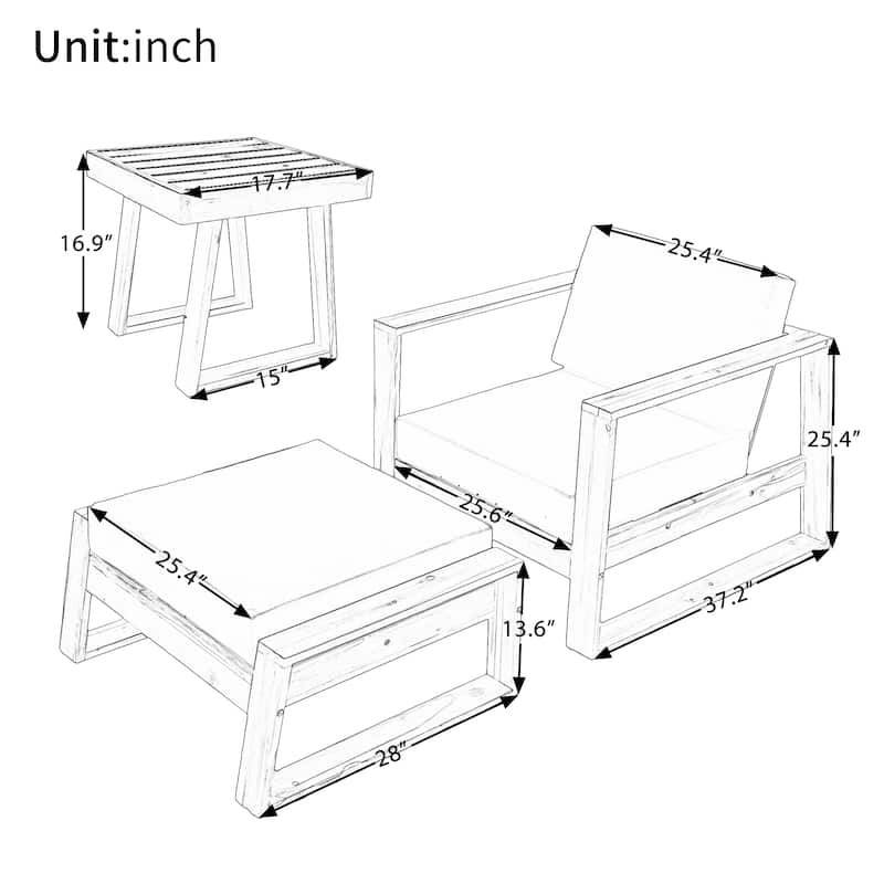 Outdoor Lounge Chair and Ottoman Set with Acacia Wood Frame and Cushions, Relaxing Patio Seating