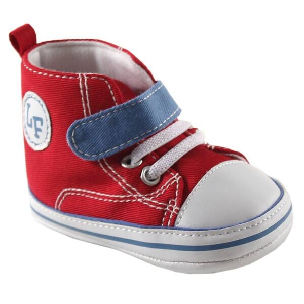 slide 1 of 1, Luvable Friends Baby Boy Crib Shoes, Red Hi-Top 0-6 Months - Red Hi-Top