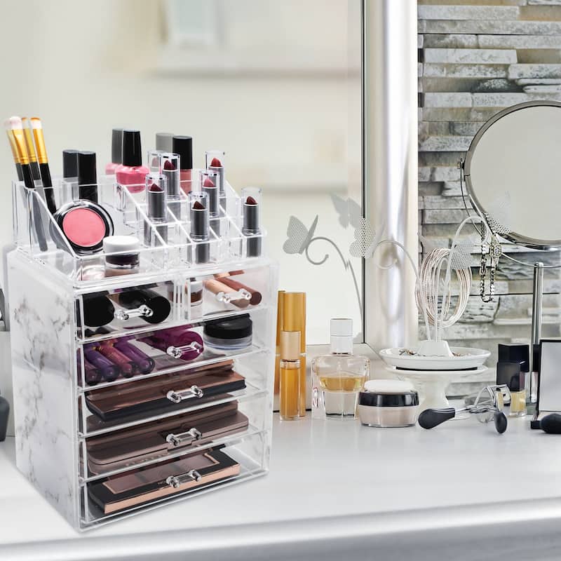 Sorbus Luxe Marble Cosmetic Makeup and Jewelry Storage Case Display (4 Large, 2 Small Drawers, Marble Print)