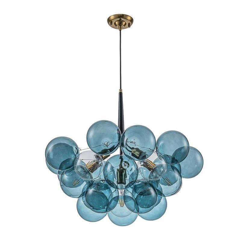 Glam Art Deco Cluster Glass Globe Blue Bubble Chandelier