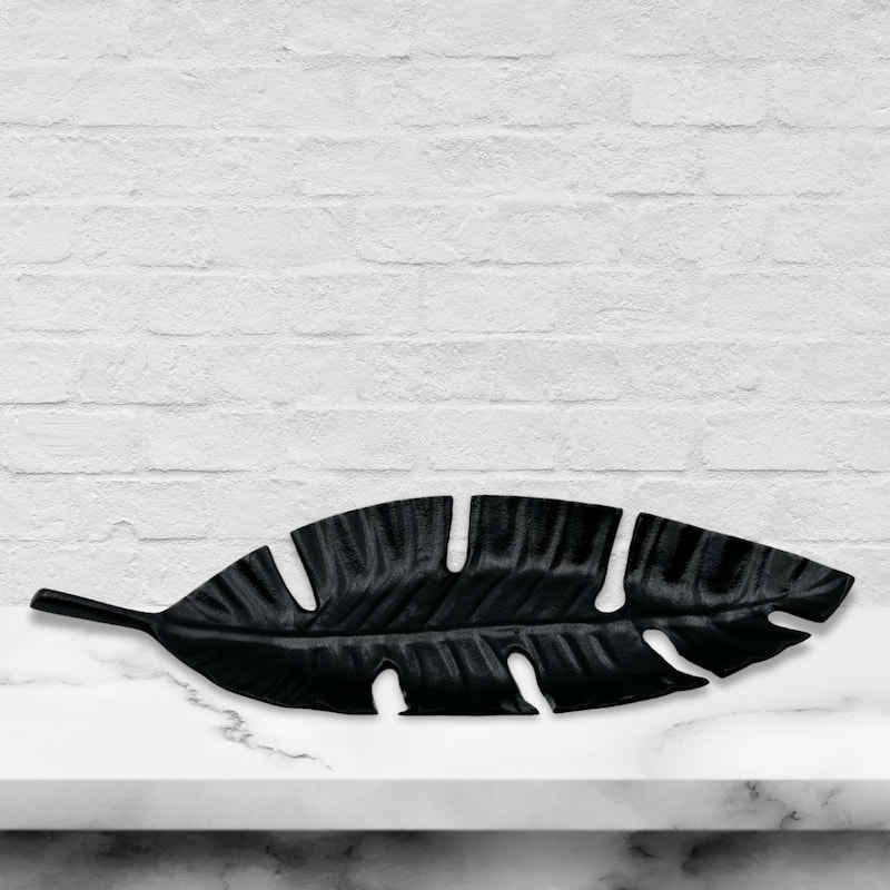23 Inch Wide Decorative Handmade Aluminum Leaf Fruit Tray - 23 x 8 x 2.5 in