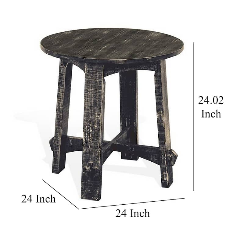 24 in. Distressed Black Round Wood End Table, Sturdy Build End Side Table for Living Rooms