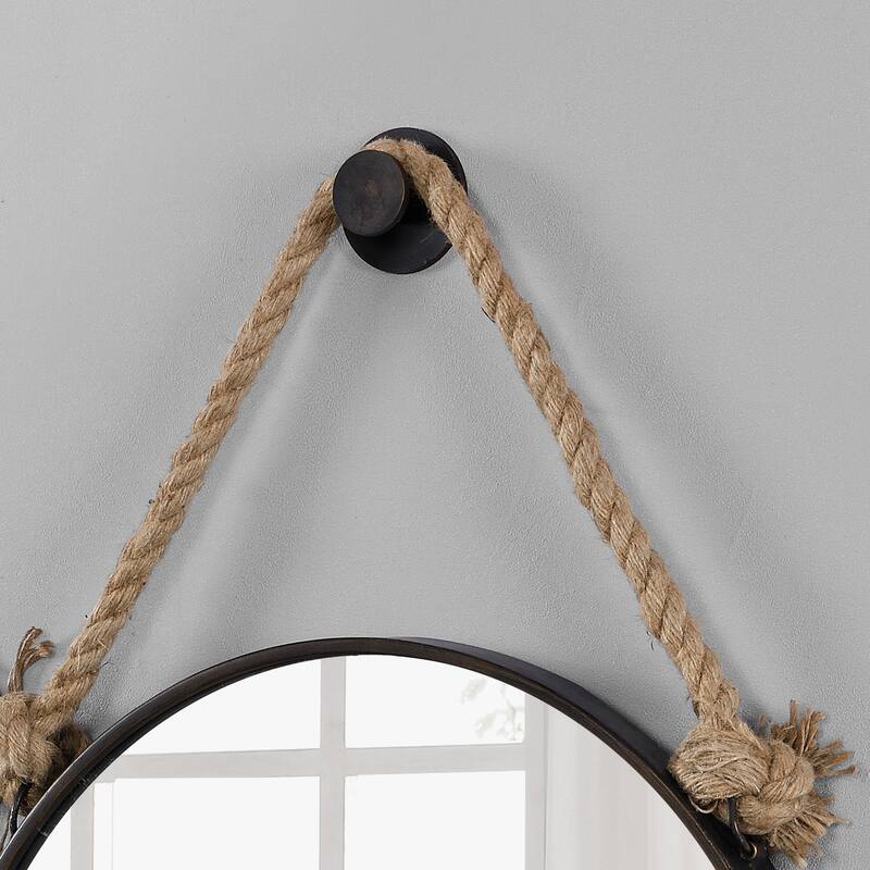 FirsTime & Co. Dockline Round Mirror, American Crafted, Oil Rubbed Bronze, Mirror, 22 x 2 x 33.5 in